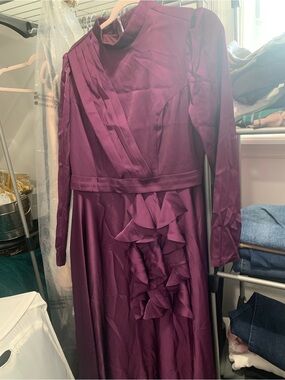 Women’s Long Sleeve Dark Purple Ruffle Dress